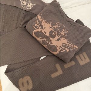 Boys Lie Brown Waffle Fleece Sweat Set